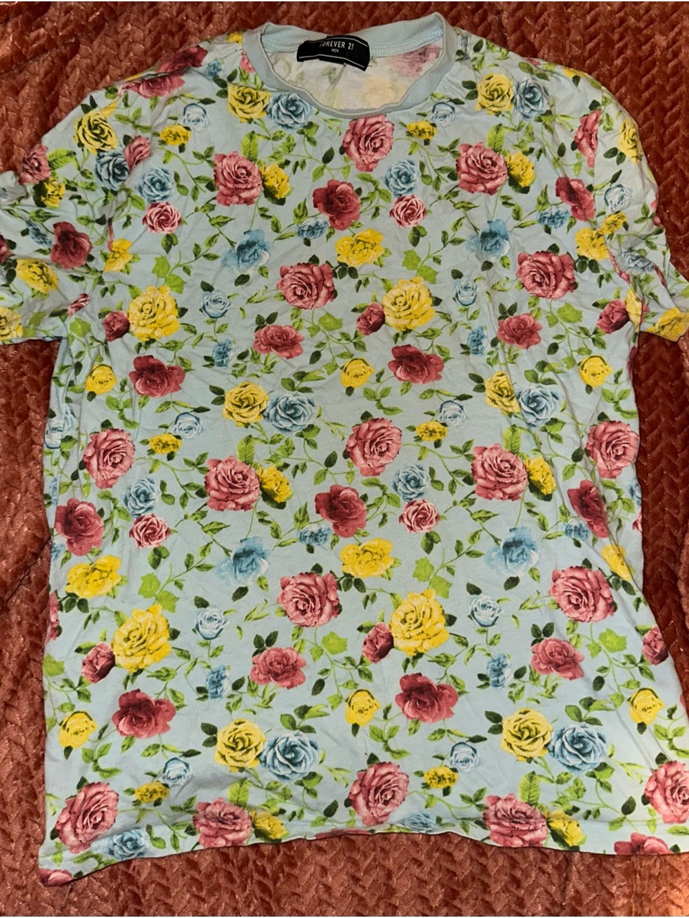 Forever 21 Pastel Blue Floral Crewneck Tee